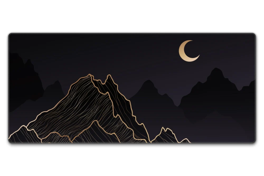 Crescent Moon Mountain desk mat in 90 x 40 cm with crescent moon and mountain line art