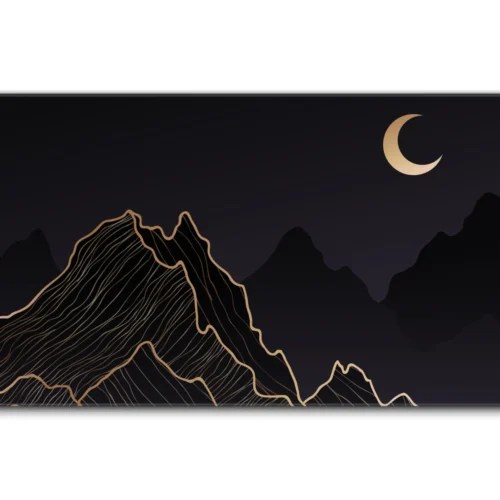 Crescent Moon Mountain desk mat in 90 x 40 cm with crescent moon and mountain line art