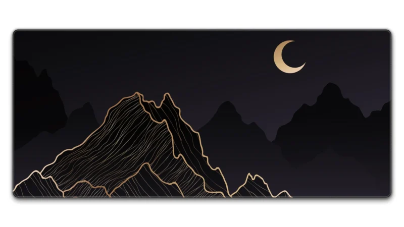 Crescent Moon Mountain desk mat in 90 x 40 cm with crescent moon and mountain line art