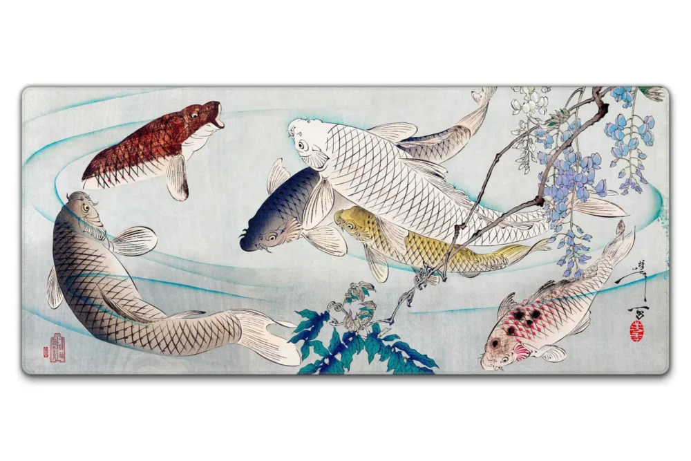 Wisteria Six Koi Fish Mouse Pad - Japanese Art Desk Mat 90x40cm Wisteria six koi fish mouse pad in Japanese art style, 90x40cm desk mat